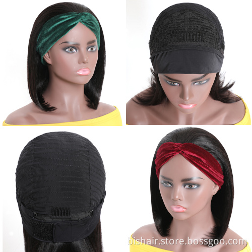 BIS Wholesale Straight Bob Headband Wig Human Hair For Black Women Raw Virgin Human Hair The Cheapest Headband Wigs 150 Density